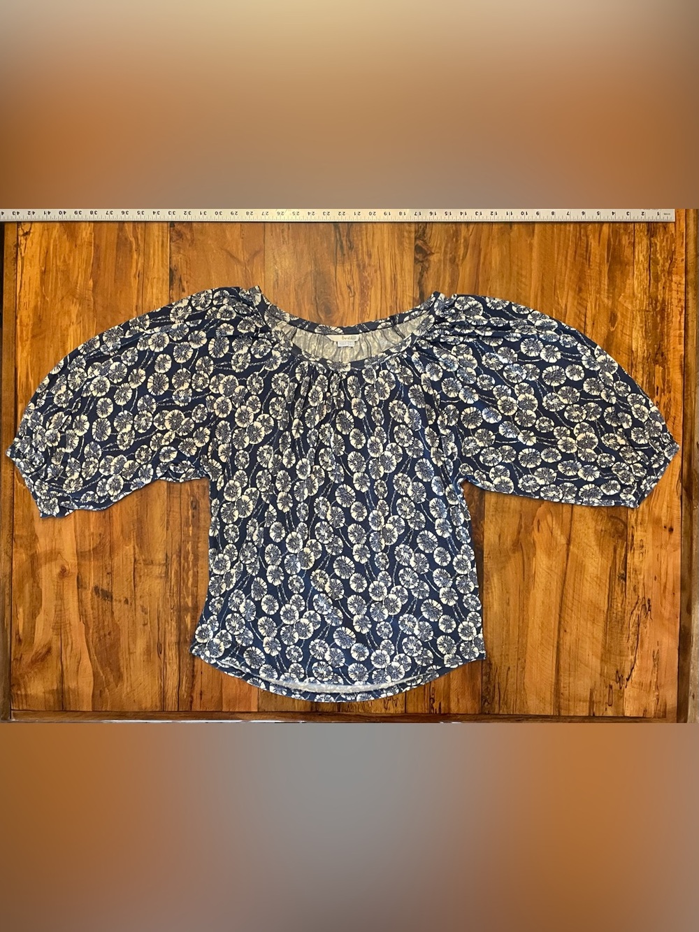 Boden Indigo Blue Floral Puff-Sleeve Knit Jersey Women's Top